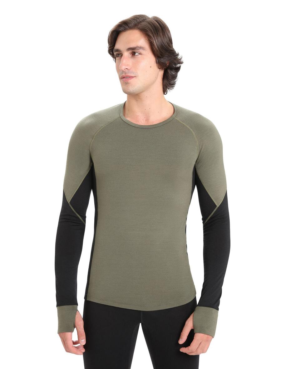 Icebreaker BodyfitZone™ Merino 260 Zone Long Sleeve Crewe Thermal Top Férfi Base Layers Olivazöld Fekete | HU 1380FDNM